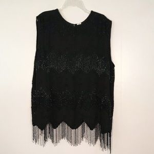 Plus Size Black Beaded Sleeveless Blouse Top